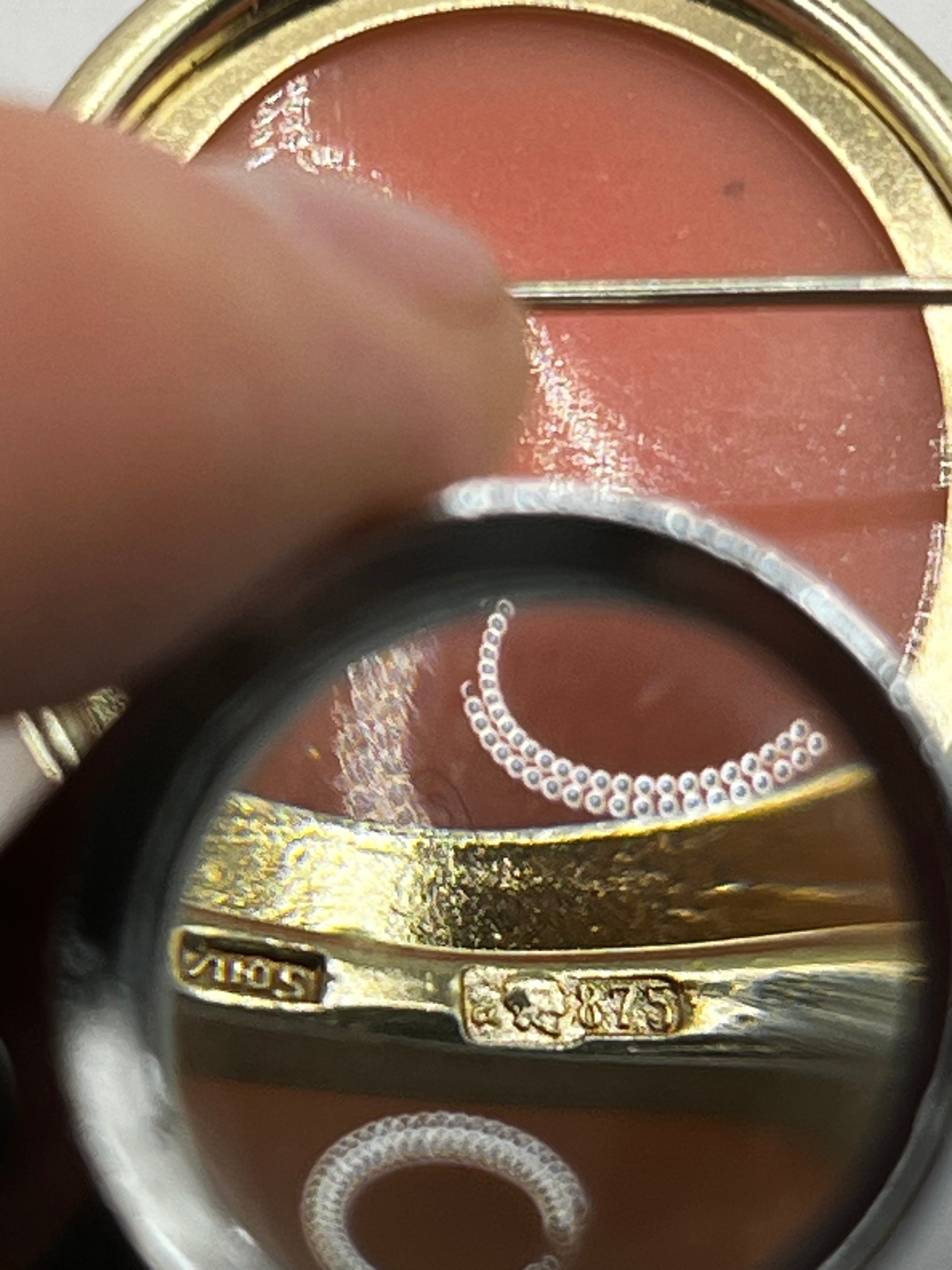 Vintage 875 Hopea Cameo Rintakoru - Kullattu - 42mm x 35mm