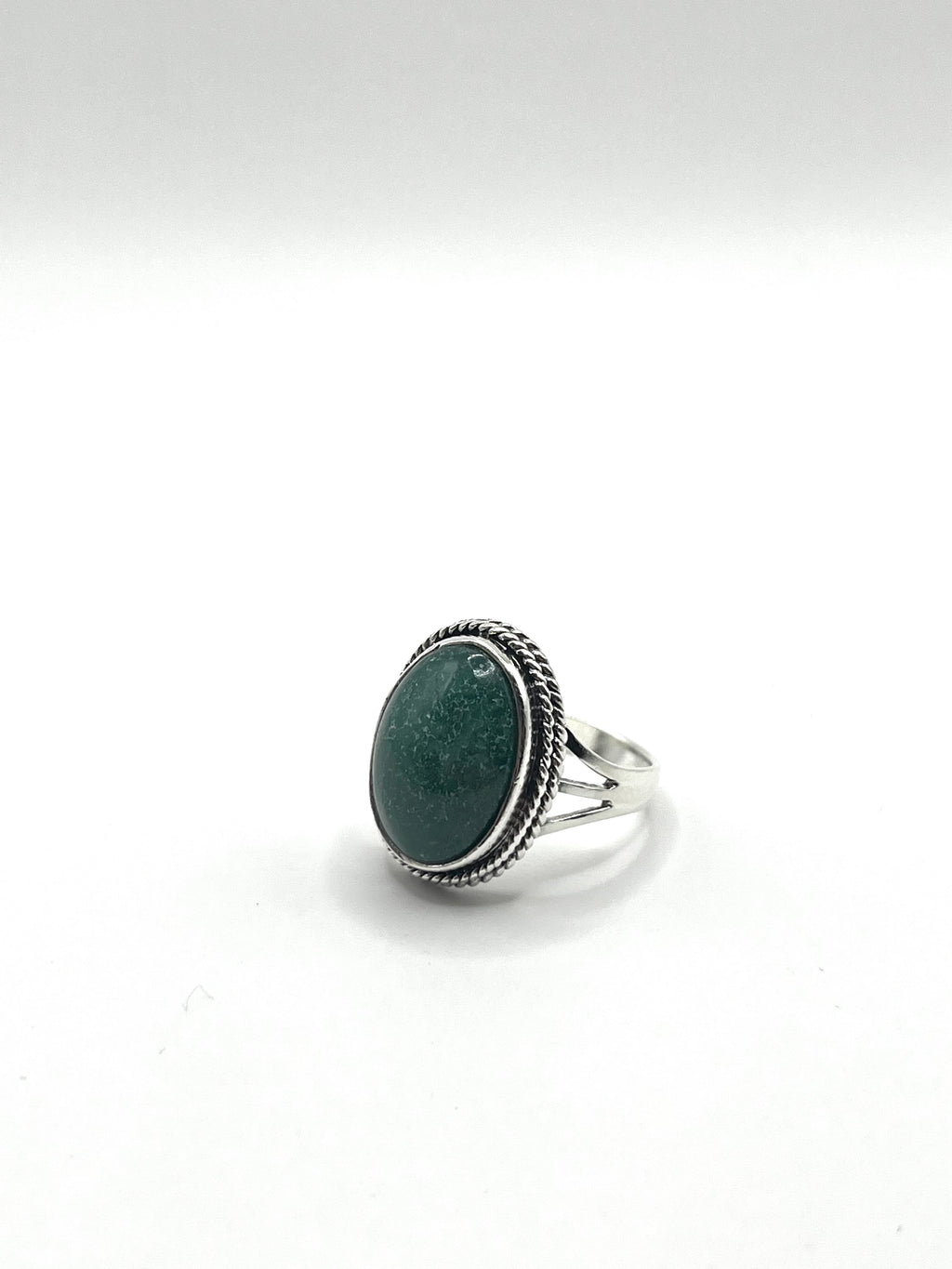 Vintage 925 Hopea Vihreä Kivi Sormus - 18mm