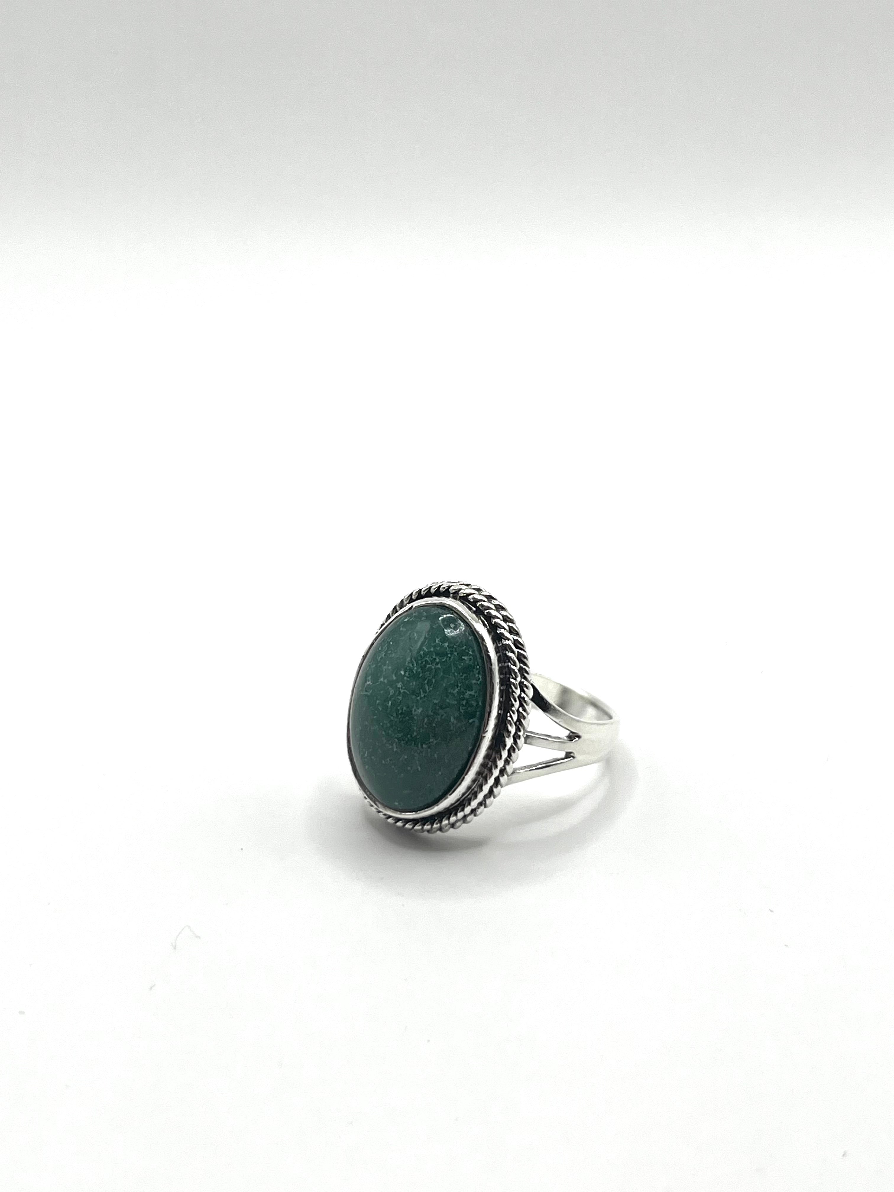 Vintage 925 Hopea Vihreä Kivi Sormus - 18mm