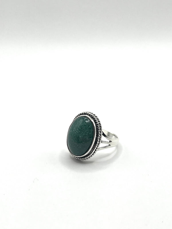 Vintage 925 Hopea Vihreä Kivi Sormus - 18mm