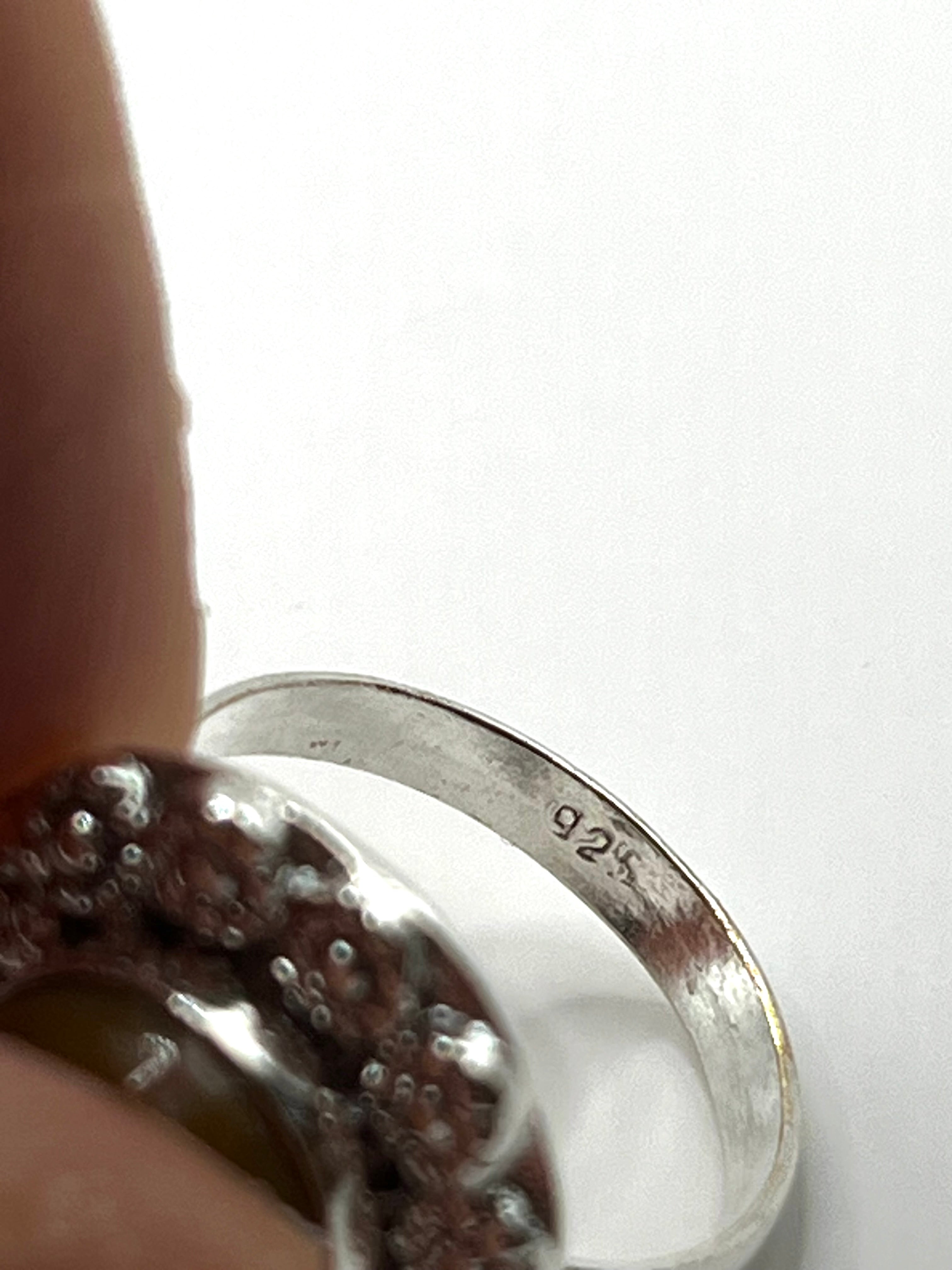 Vintage 925 Hopea Korukivi Sormus 17.5mm