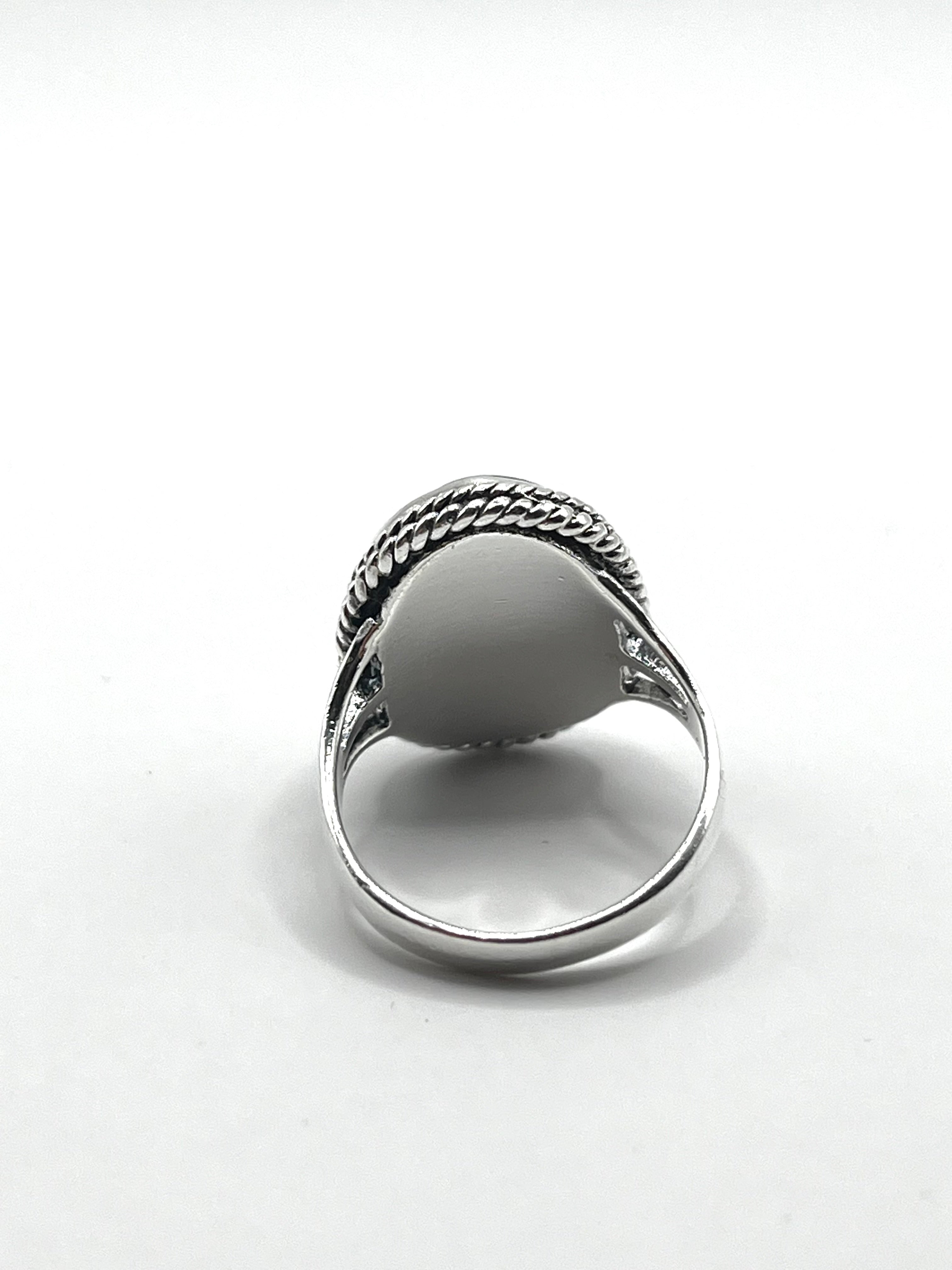 Vintage 925 Hopea Vihreä Kivi Sormus - 18mm