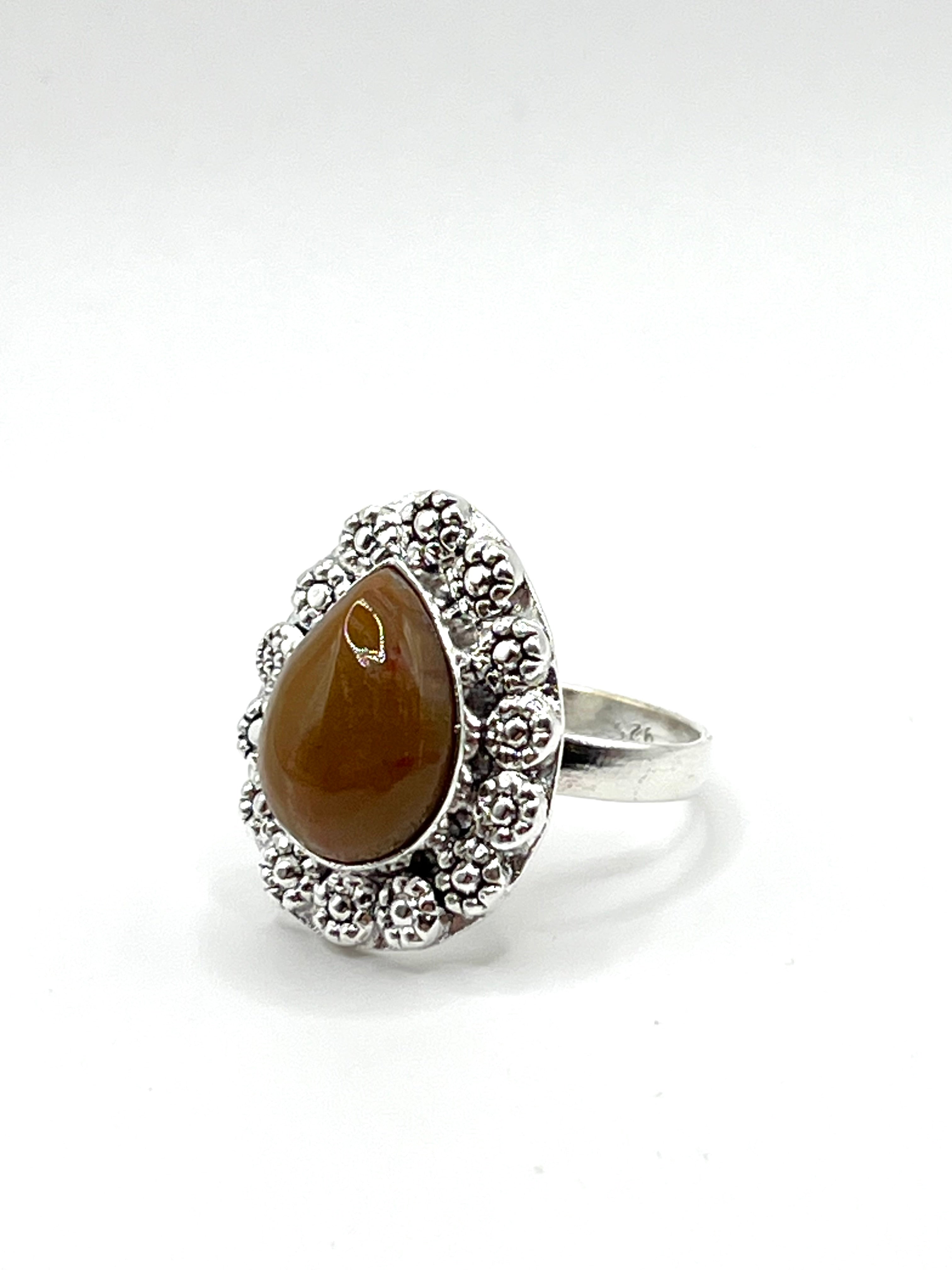 Vintage 925 Hopea Korukivi Sormus 17.5mm