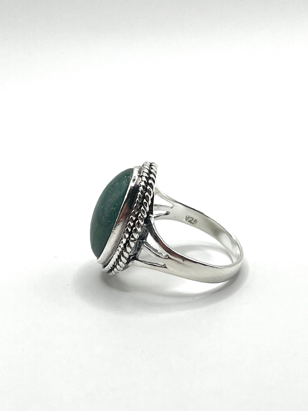 Vintage 925 Hopea Vihreä Kivi Sormus - 18mm