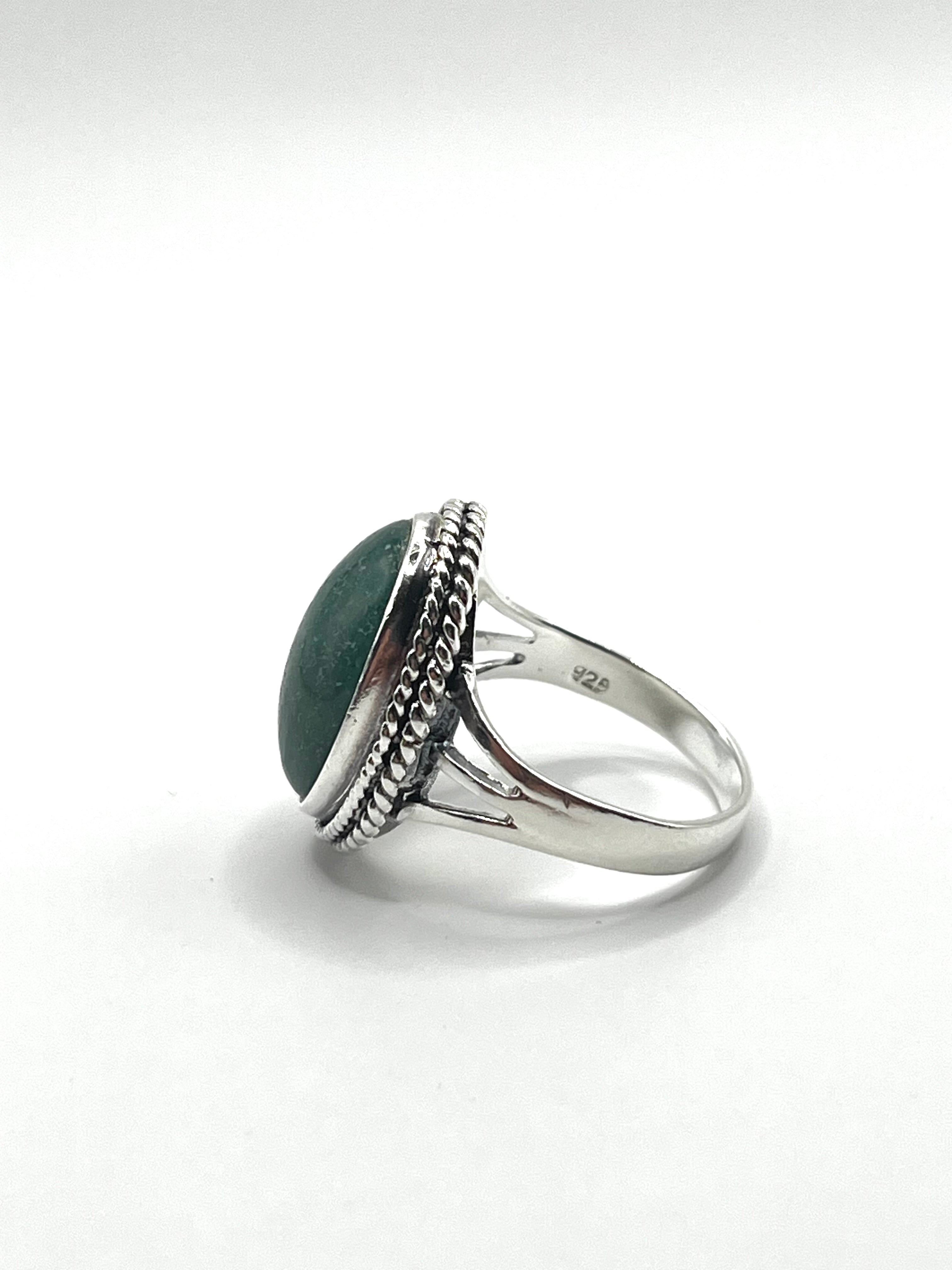 Vintage 925 Hopea Vihreä Kivi Sormus - 18mm