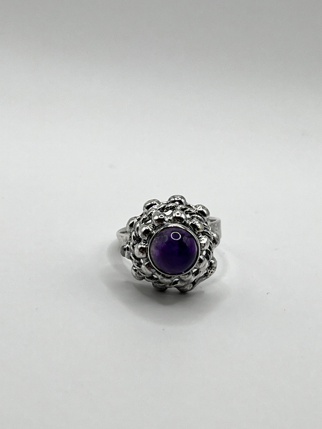 Vintage 925 Hopea Ametisti Kivi Sormus - Säädettävä