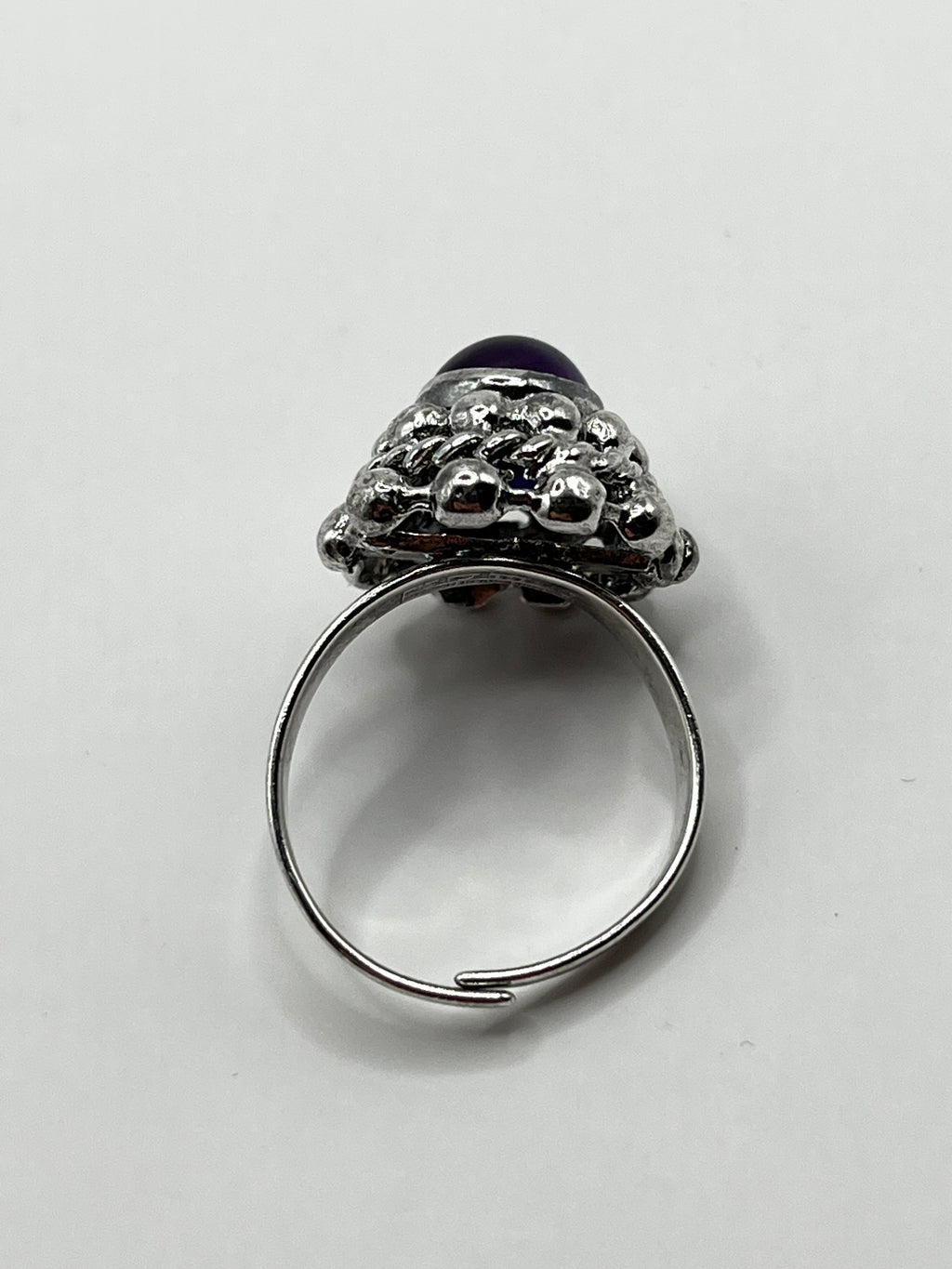 Vintage 925 Hopea Ametisti Kivi Sormus - Säädettävä