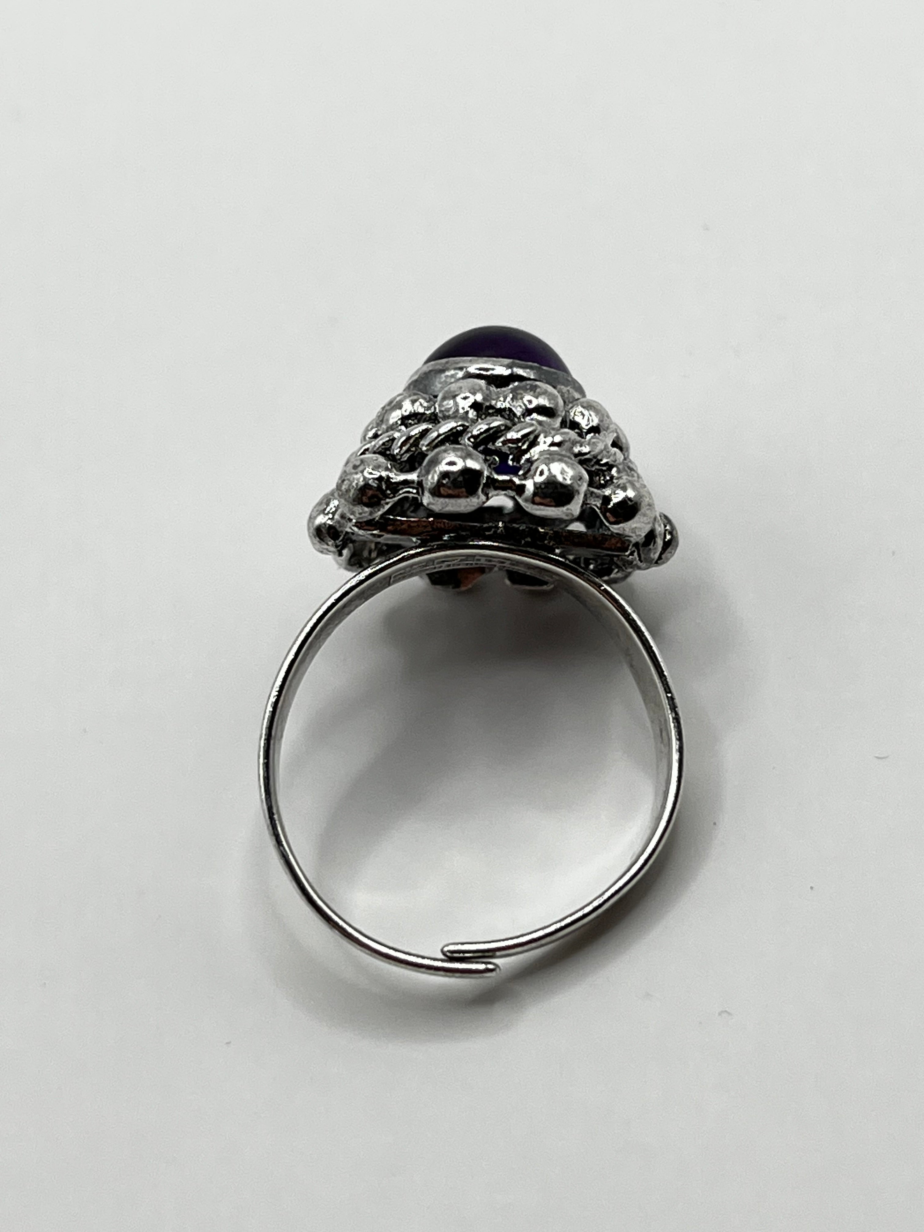 Vintage 925 Hopea Ametisti Kivi Sormus - Säädettävä