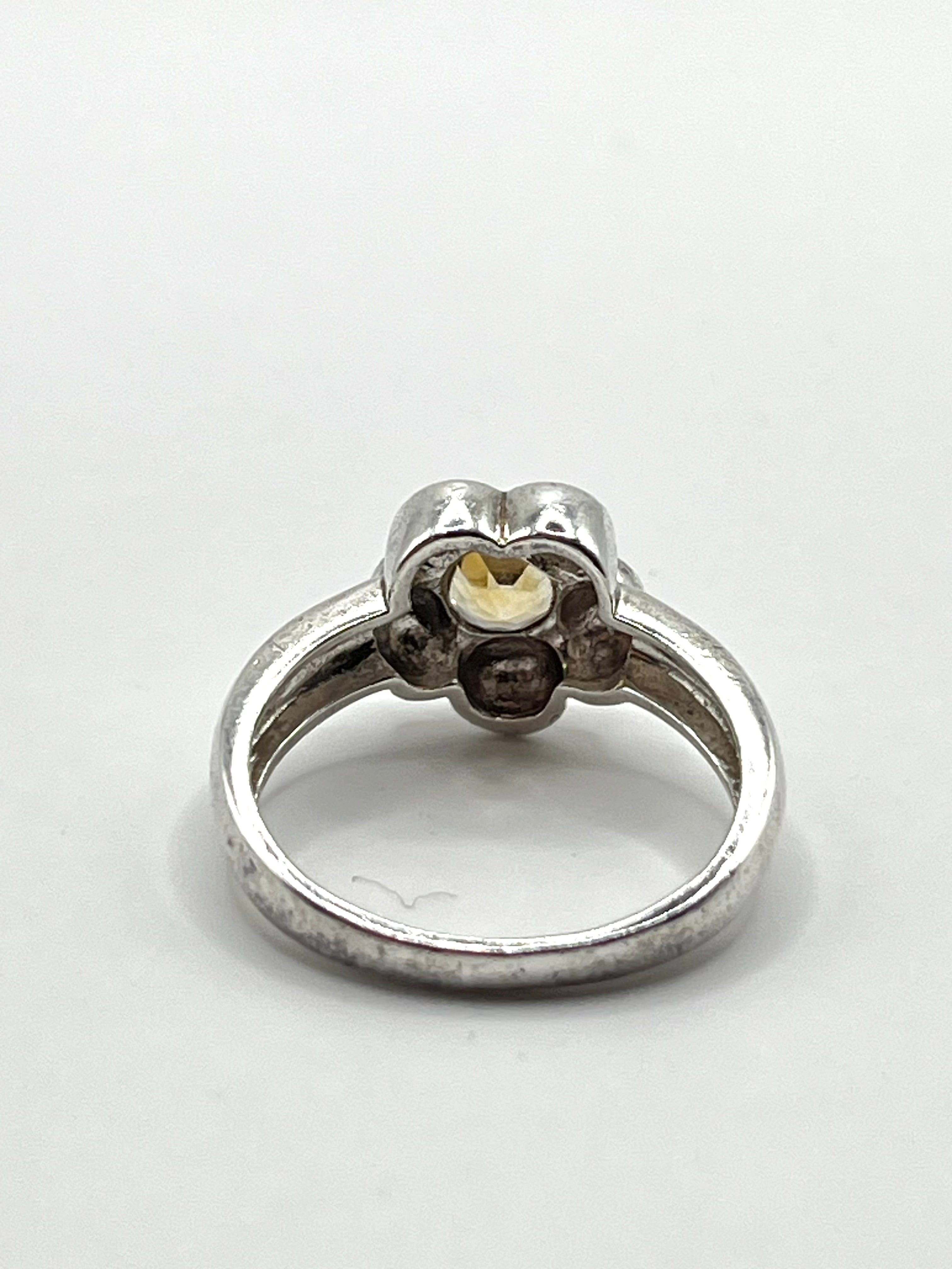 Vintage 925 Hopea Kukkasormus Kivellä - 17.25mm