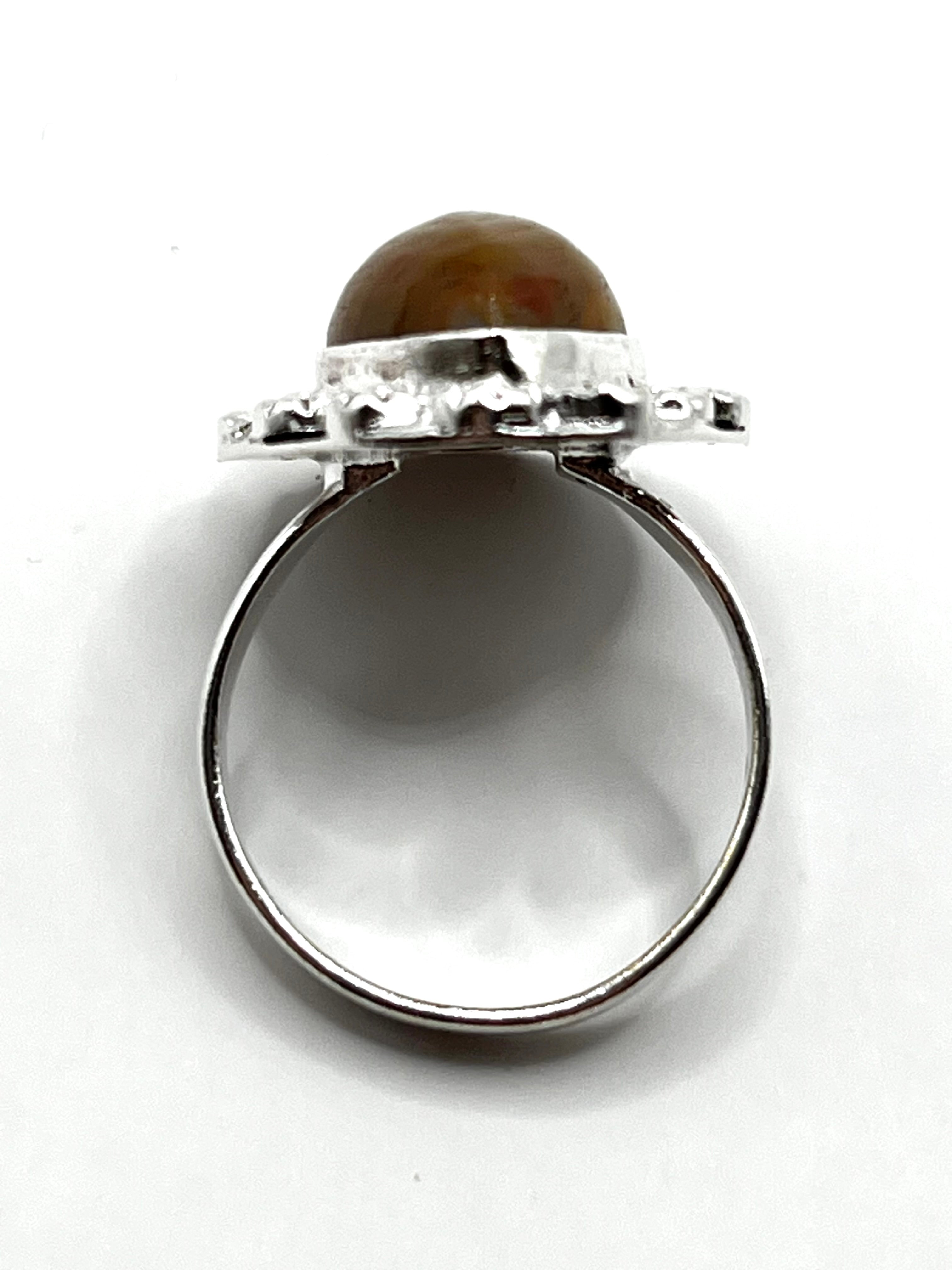 Vintage 925 Hopea Korukivi Sormus 17.5mm