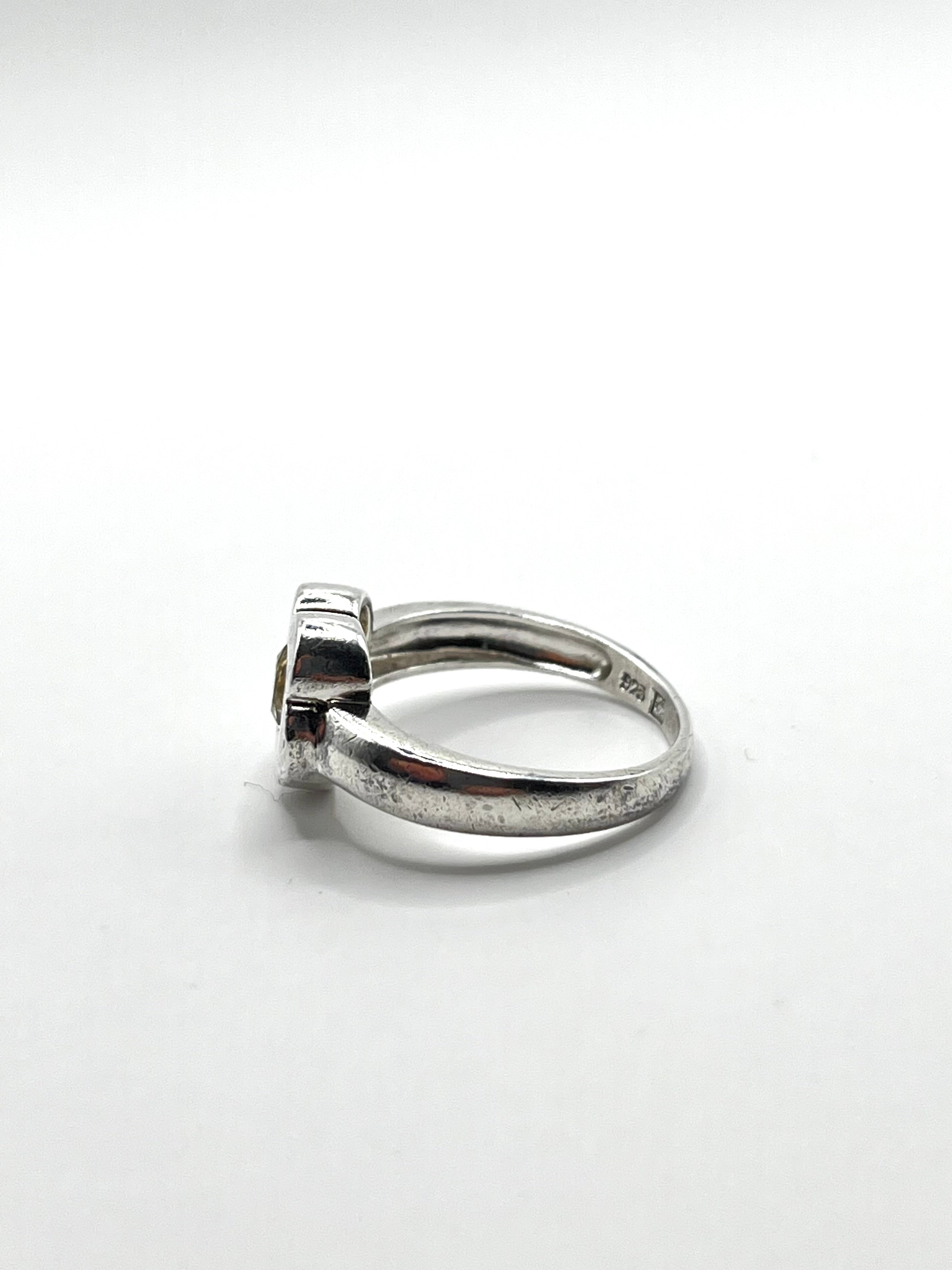 Vintage 925 Hopea Kukkasormus Kivellä - 17.25mm