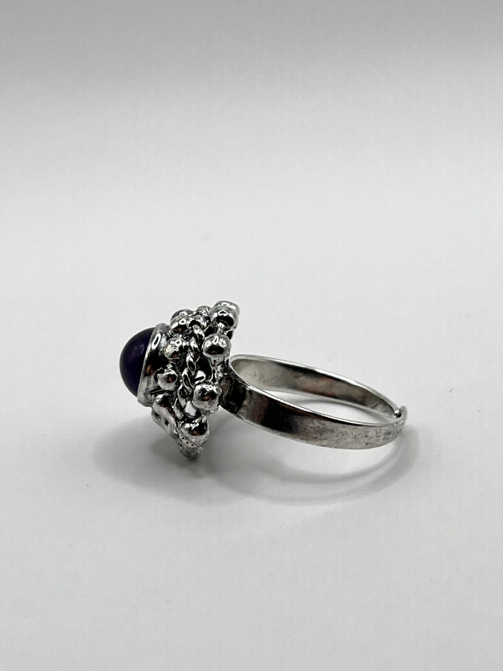 Vintage 925 Hopea Ametisti Kivi Sormus - Säädettävä