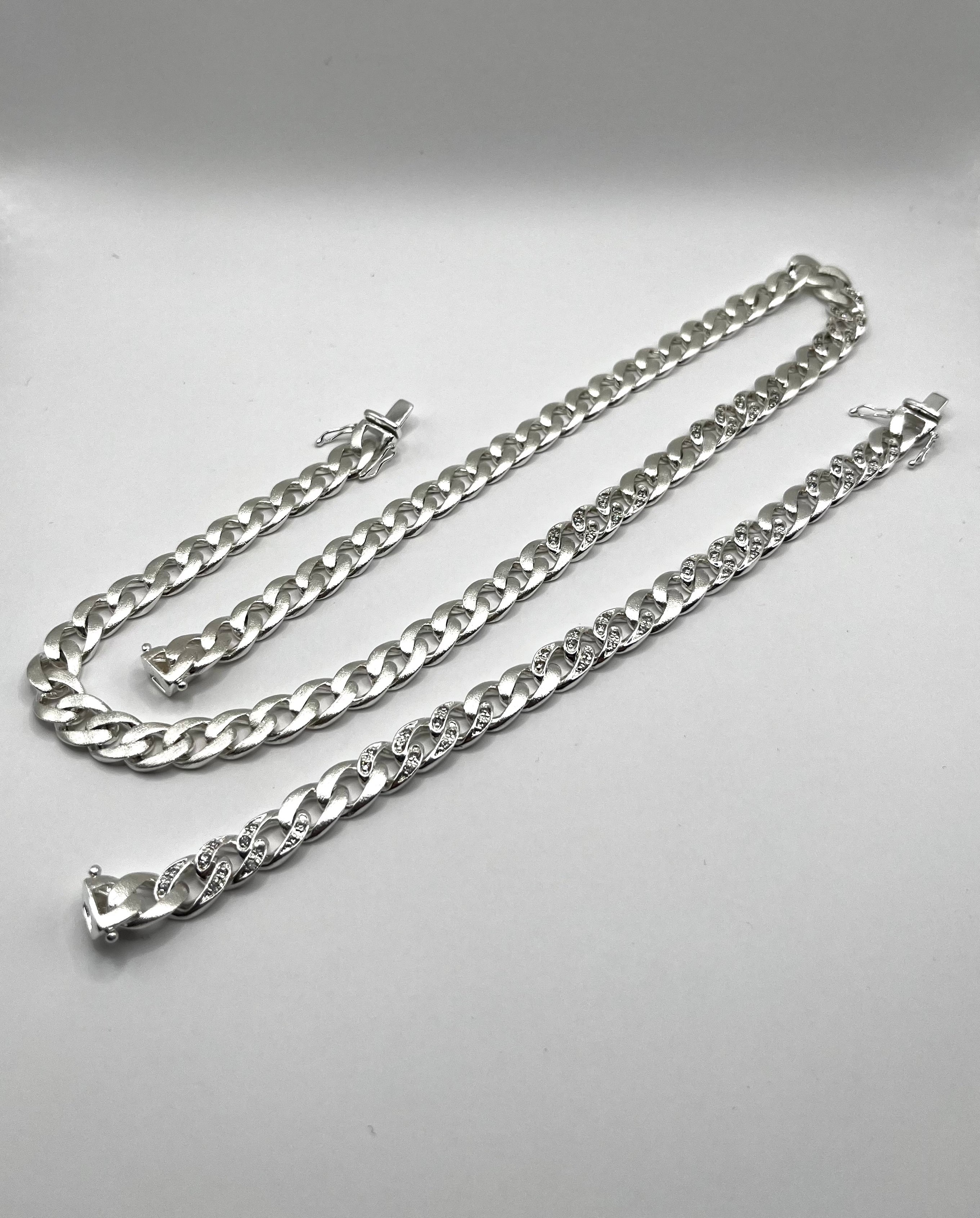 925 Hopea Panssariketju Korusetti 50cm & 19cm