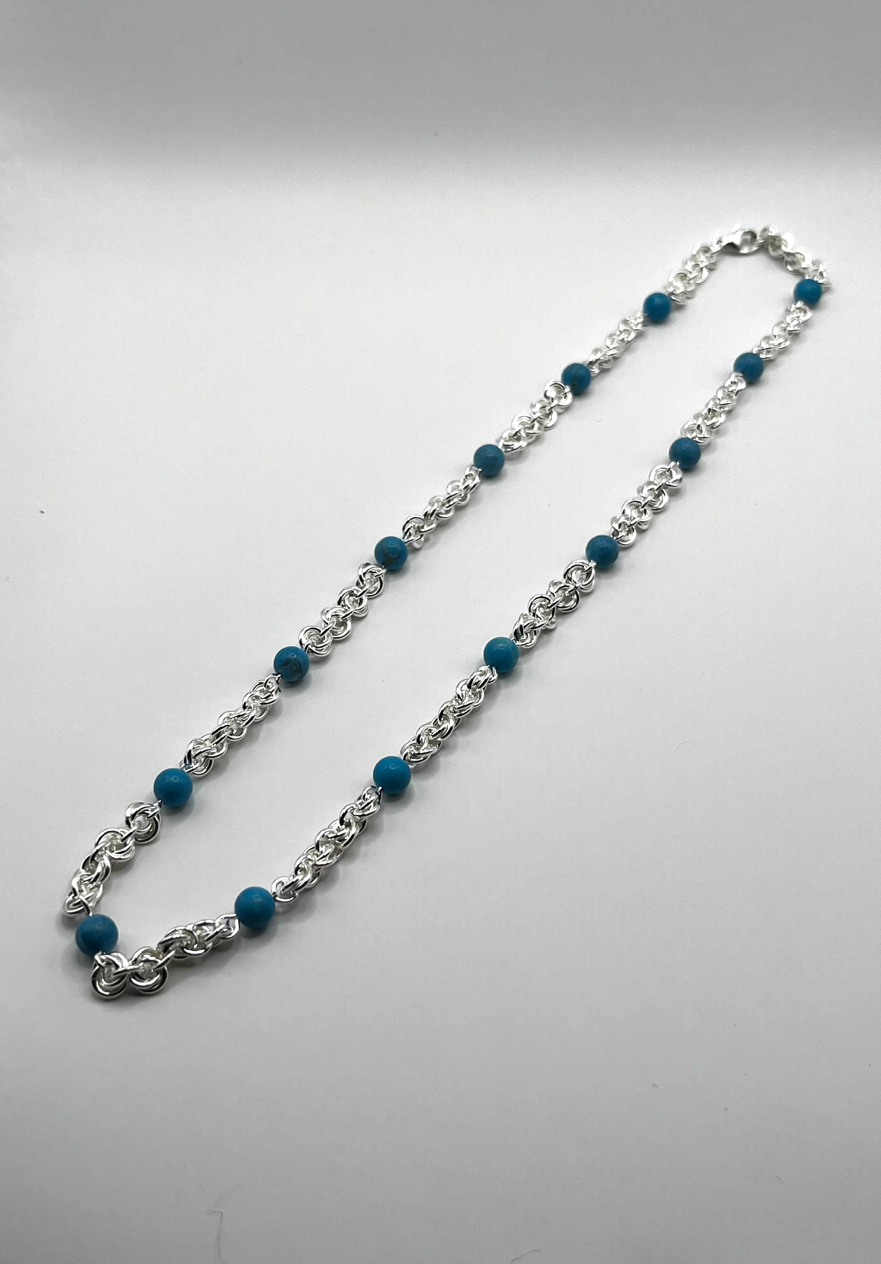 Vintage 925 Hopea Kaulaketju Helmillä 6mm, 49cm