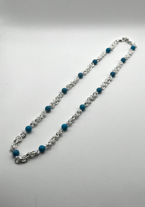 Vintage 925 Hopea Kaulaketju Helmillä 6mm, 49cm