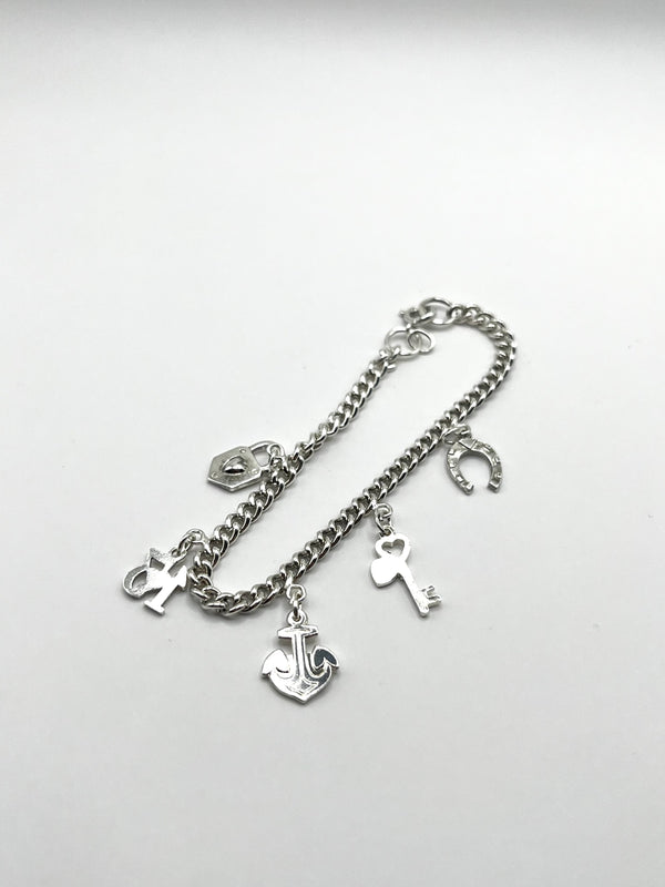 Vintage 830 Hopea Ranneketju Riipuksilla 3.5mm, 17cm