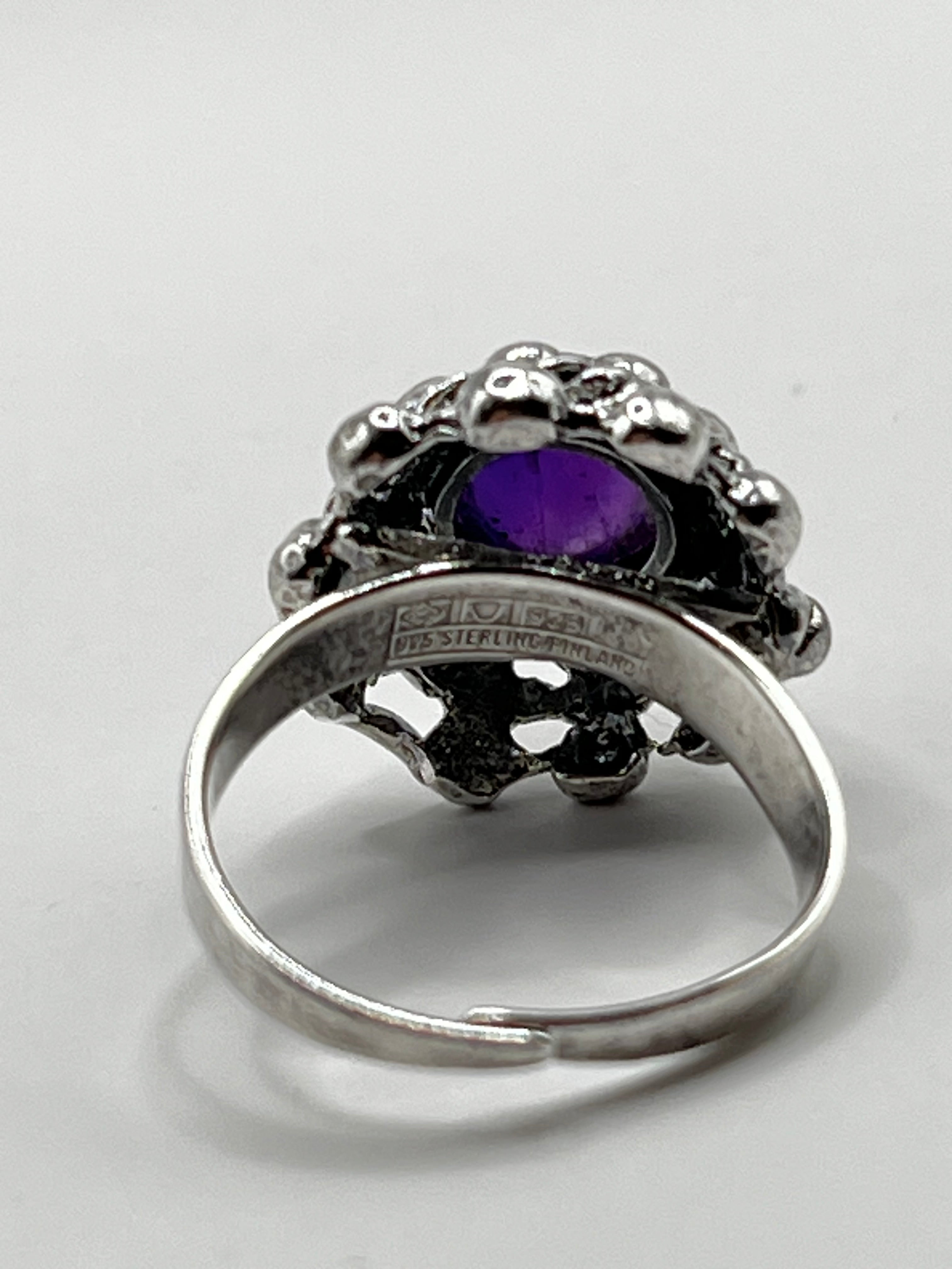 Vintage 925 Hopea Ametisti Kivi Sormus - Säädettävä