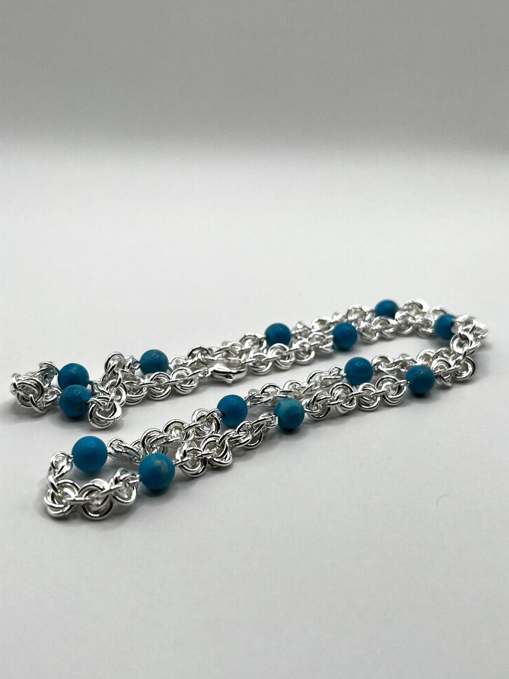 Vintage 925 Hopea Kaulaketju Helmillä 6mm, 49cm