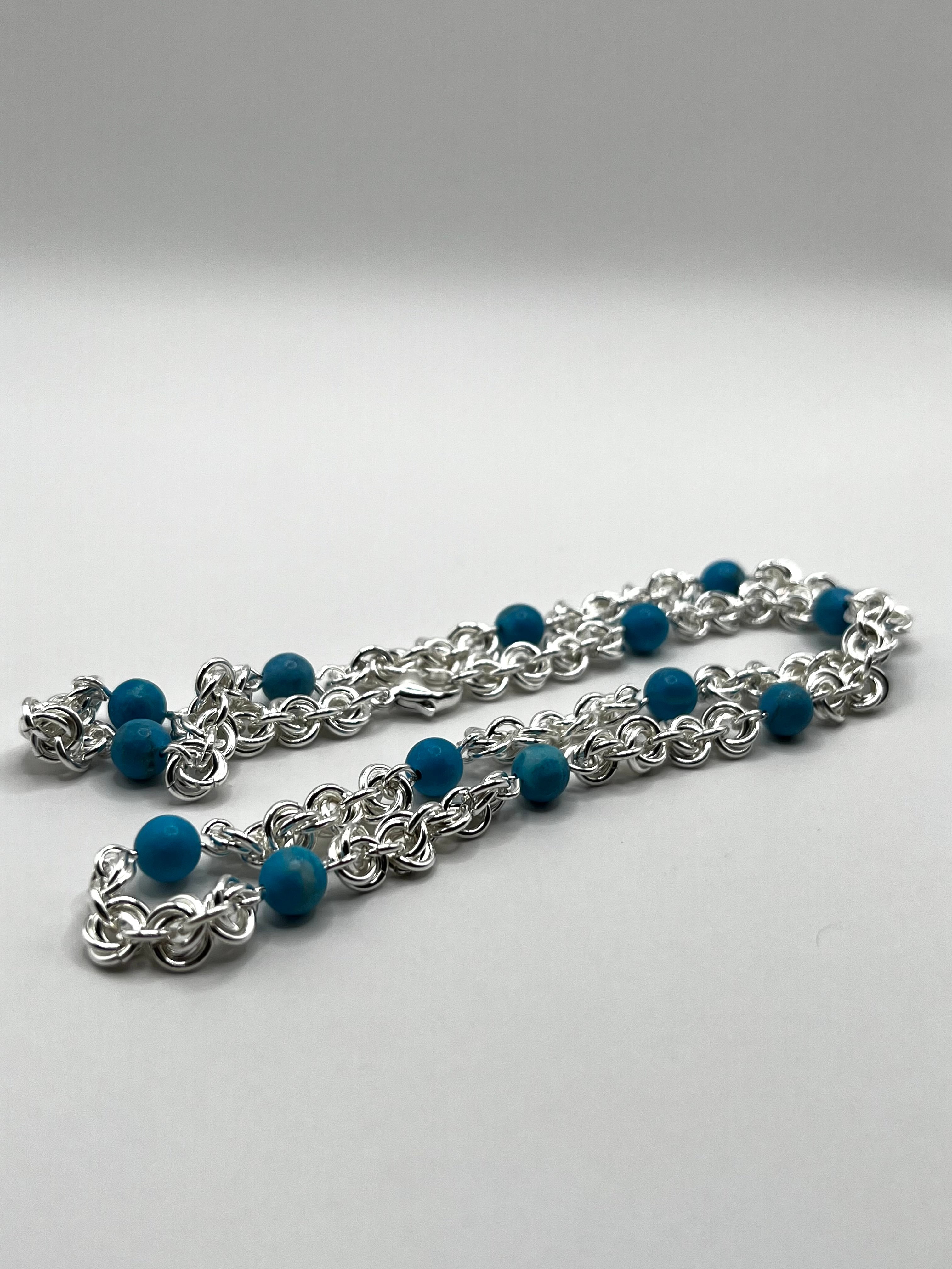 Vintage 925 Hopea Kaulaketju Helmillä 6mm, 49cm