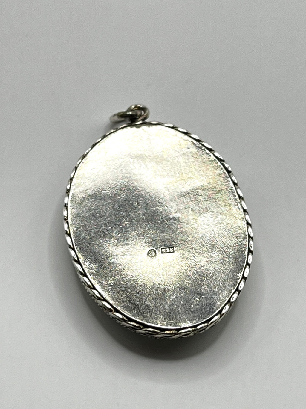 Vintage 925 Hopea Käsin Maalattu Riipus 35mm x 25mm