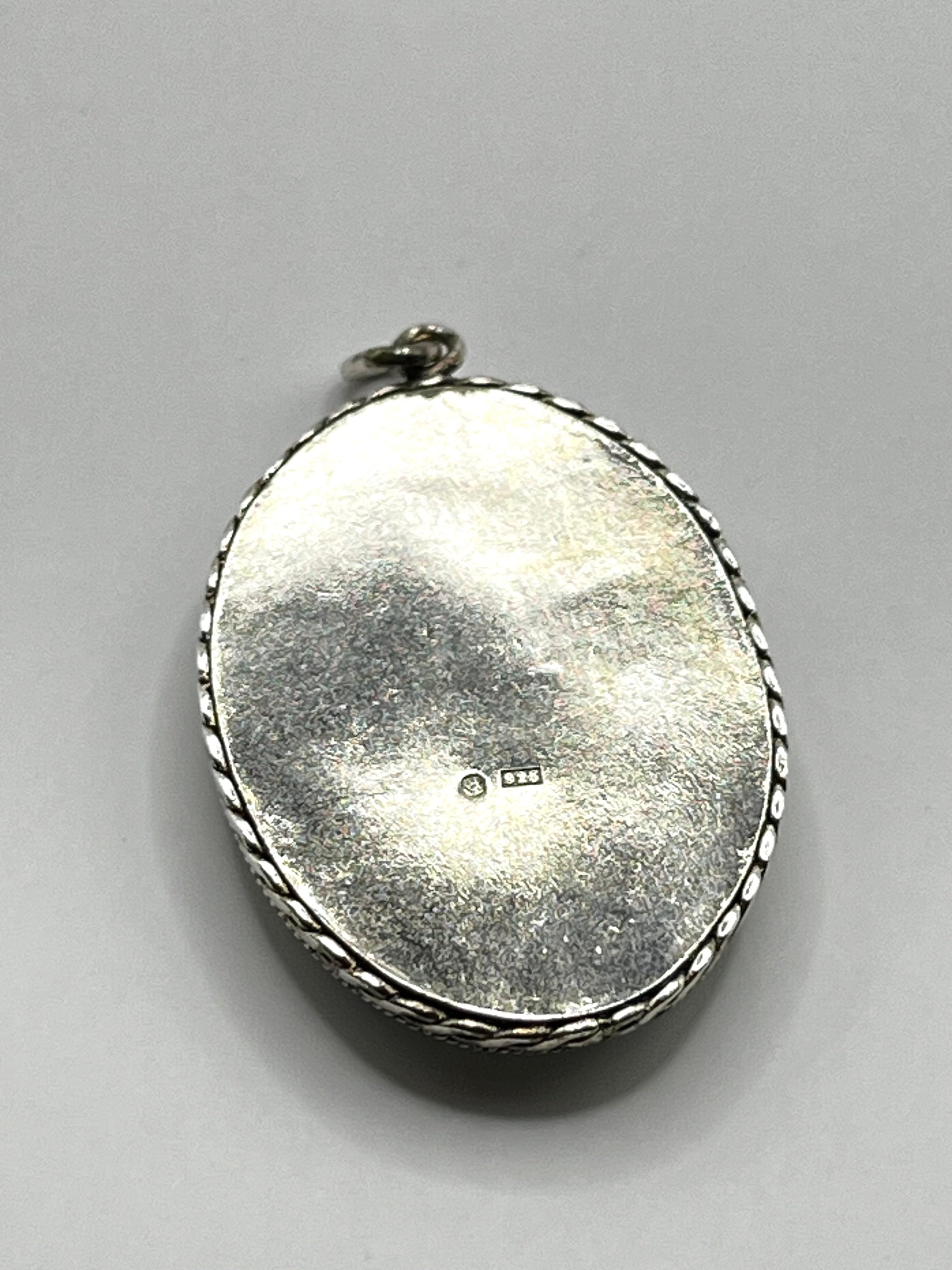 Vintage 925 Hopea Käsin Maalattu Riipus 35mm x 25mm