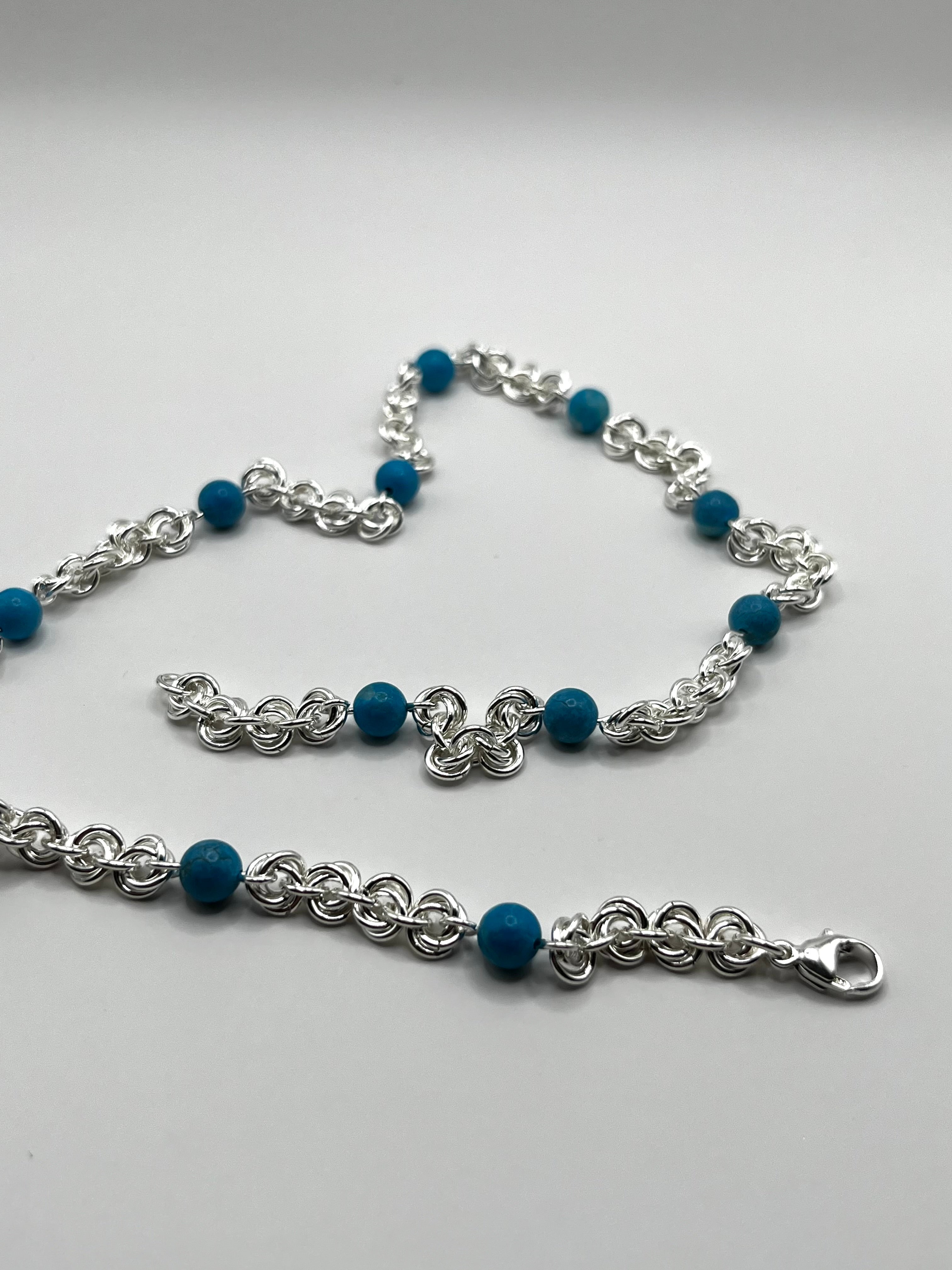 Vintage 925 Hopea Kaulaketju Helmillä 6mm, 49cm